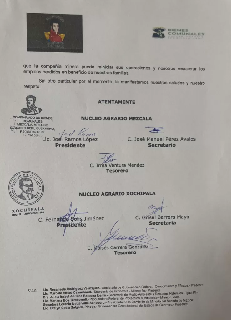 Respuesta de las comunidades de Mezcala y Xochipala